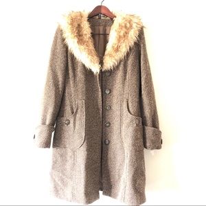 H&M brown tweed jacket with fur Size 12